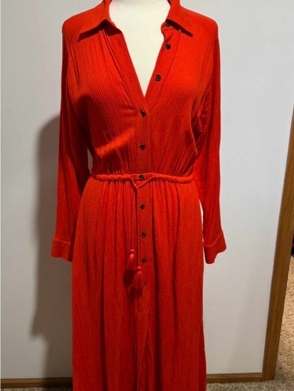 Banana Republic Women's Orange Button-Front Maxi Shirt Dress Size M - Picture 11 of 13
